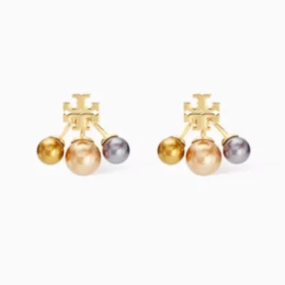 NIP TORY BURCH Kira Pearl Front-back Earrings in 18kt Gold-plated Brass